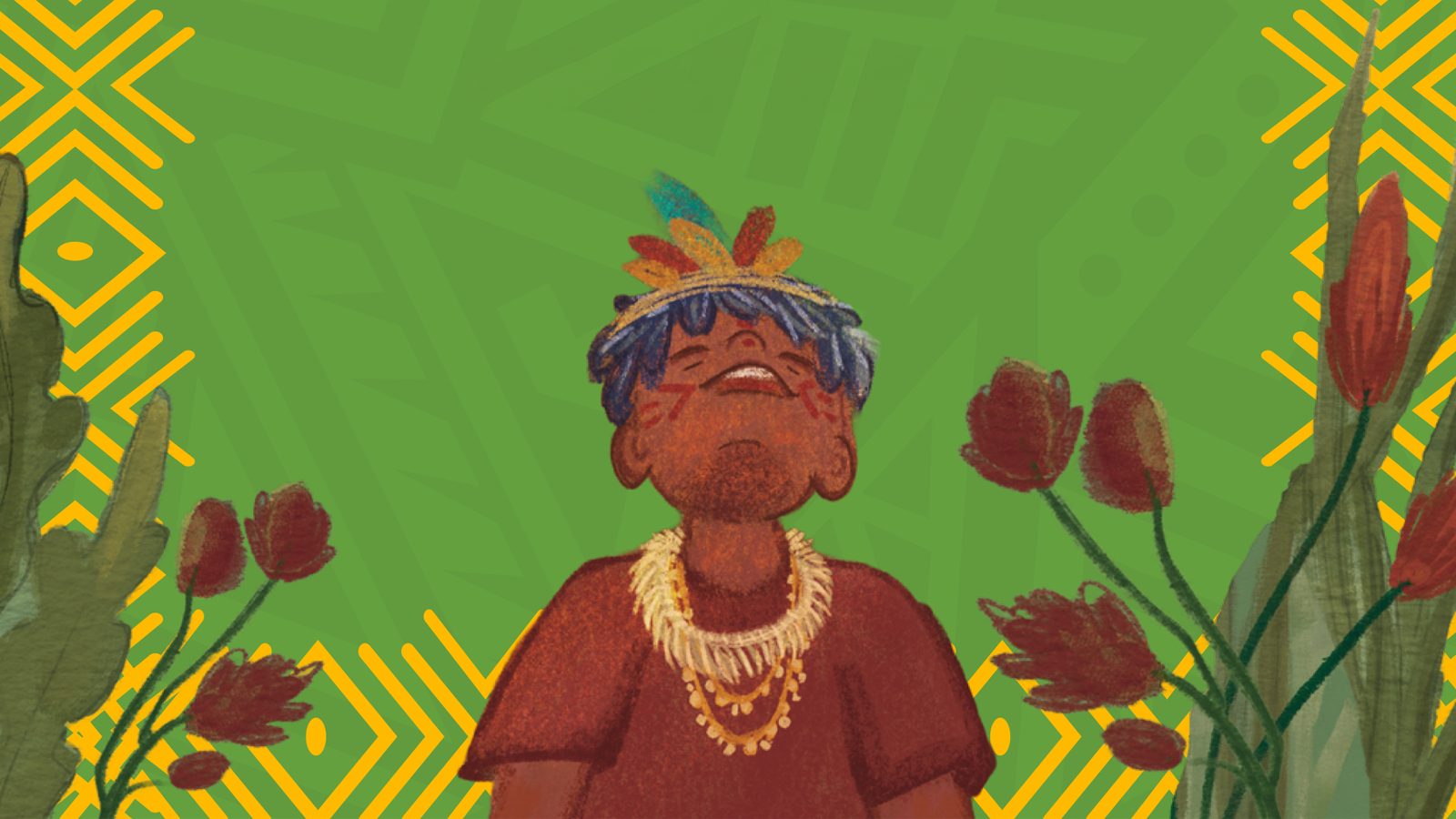 Criança indígena em meio à natureza, arte da coleção